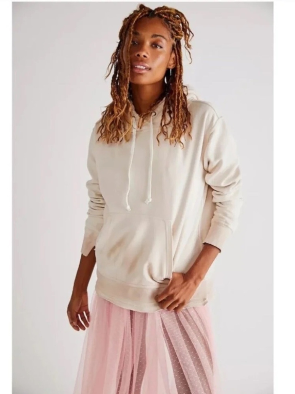 We the Free Beigey White Ombre Zuma Hoodie Sweater size L
